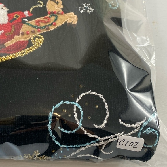 Berek Black Vintage Appliquéd Beaded Christmas Holiday Sweater Cardigan SZ S - Picture 12 of 12